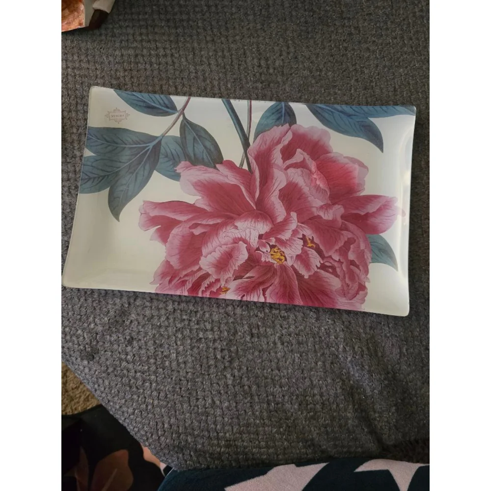 Rare Limited Edition Fringe Studio Peony Cottagecore Decorative Glass Tray